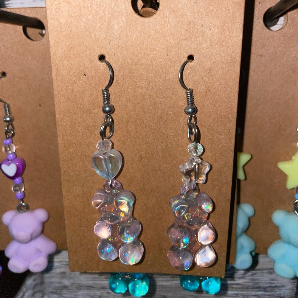 Iridescent gummy bear earrings
